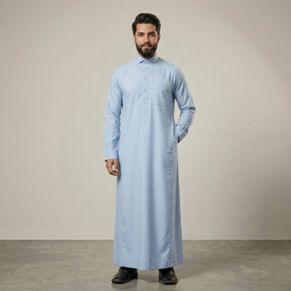 Premium Sky-Blue Arabic Men's Cashmere Wool Thobe