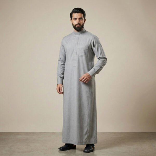 Premium-Textured-Light-Grey-Mens-Cashmere-Wool-Thobe.jpg Premium Textured Light Grey Men's Cashmere Wool Thobe