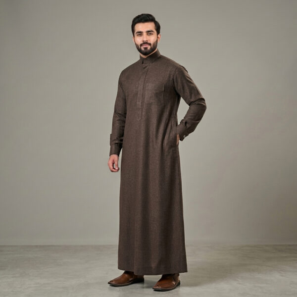 Stylish Bark Brown Men's Cashmere Wool Thobe