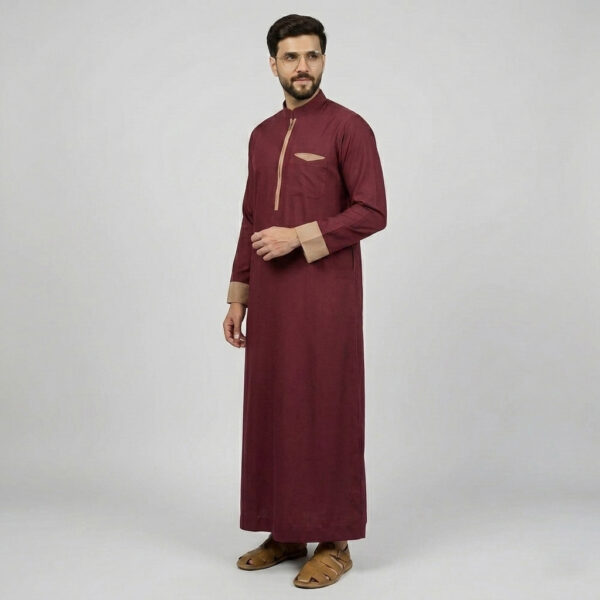 Tan Contrast Men's Maroon Thobe