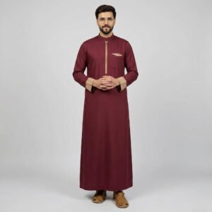 Tan-Contrast-Mens-Maroon-Thobes.jpeg Tan Contrast Men's Maroon Thobe