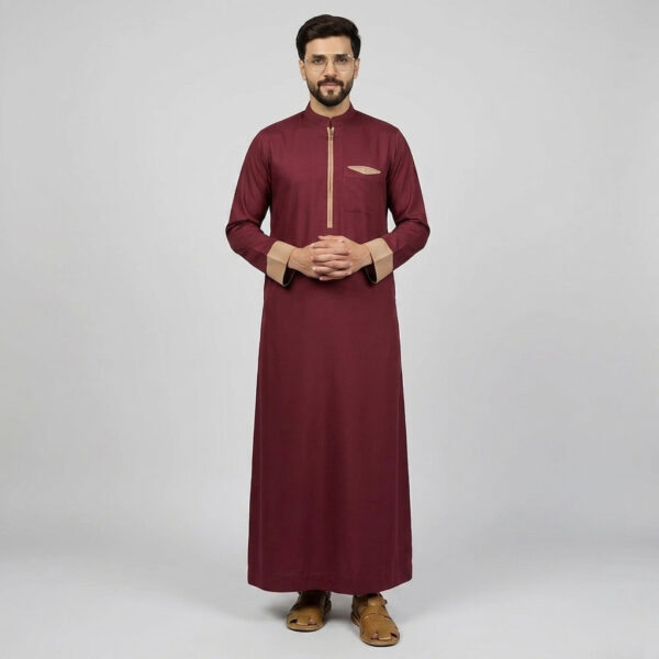 Tan Contrast Men's Maroon Thobe