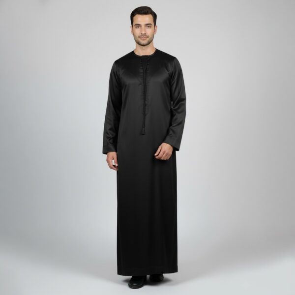 Traditional Black Emirati Style Men's Silk Thobe