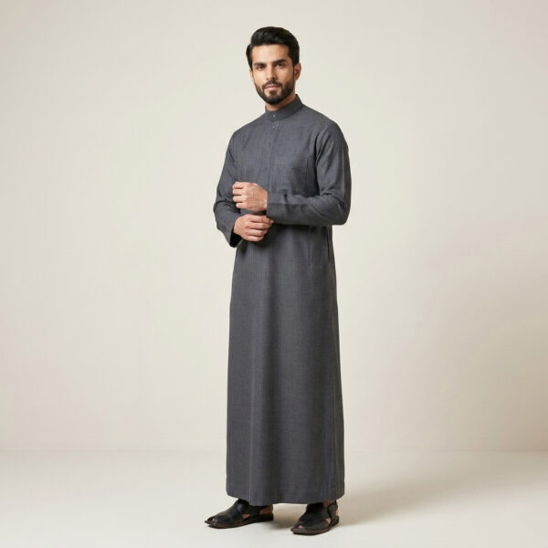Traditional Charcoal Grey Men's Cashmere Wool Thobe