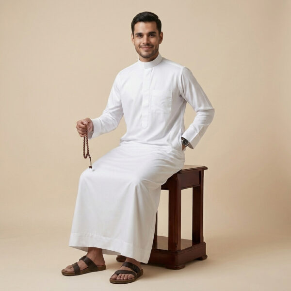 Traditional White Arabic Style Men's Silk Thobe