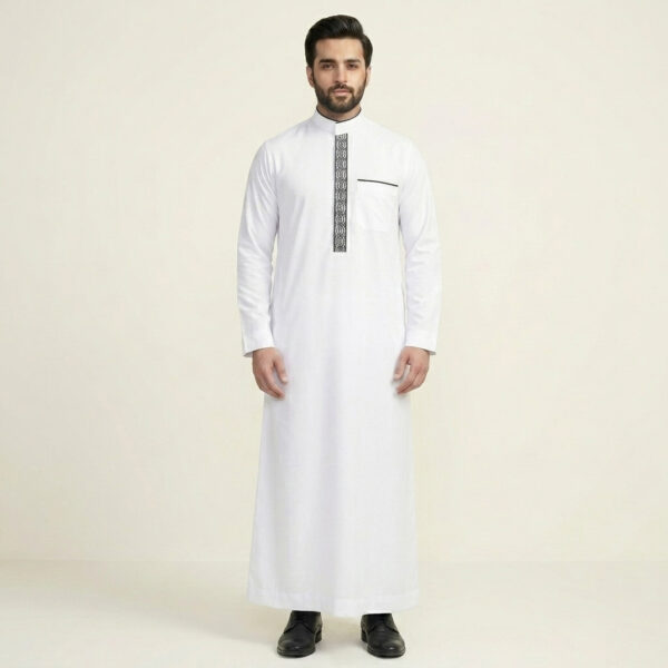 Traditional-White-Mens-Embroidered-Thobe.jpg Traditional White Men's Embroidered Thobe