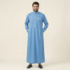 White Contrast Piping Sky Blue Men's Thobe