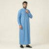 White Contrast Piping Sky Blue Men's Thobe