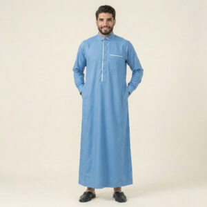 White-Contrast-Piping-Sky-Blue-Mens-Thobe.jpg White Contrast Piping Sky Blue Men's Thobe
