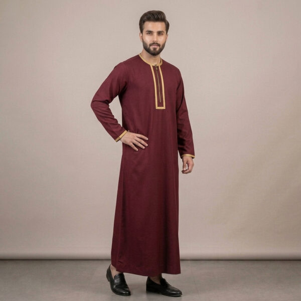 Zip-Front Men's Maroon Thobe