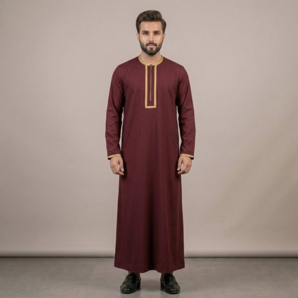 Zip-Front Men's Maroon Thobe