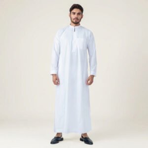 Zip-Neck-Style-White-Thobe-for-Men.jpg Zip-Neck Style White Thobe for Men